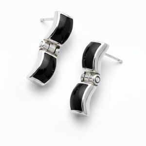 Taxco Sterling Silver 950 Black Onyx hinge Earrings Vintage